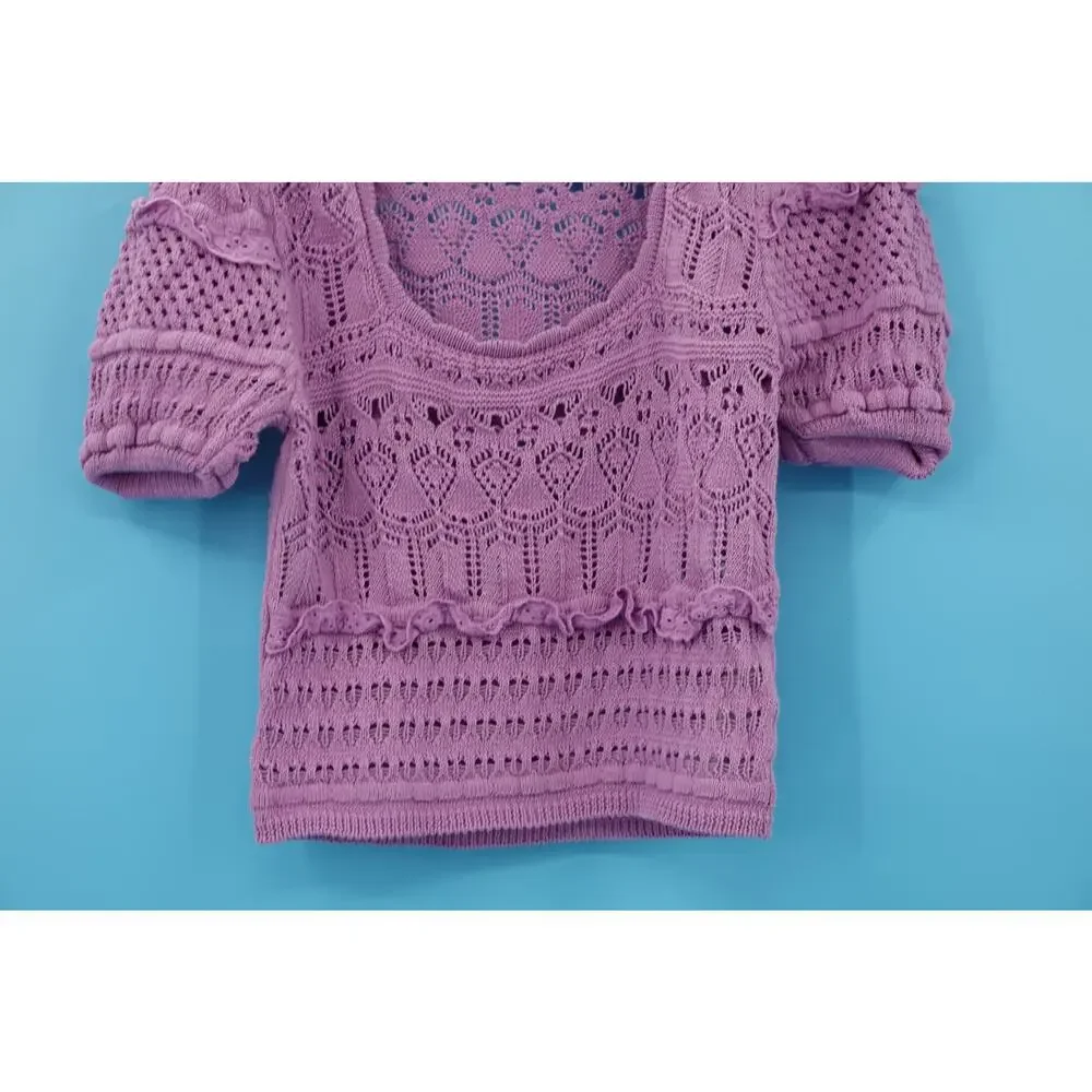 Zara Purple Knit Crochet Top Size Medium
